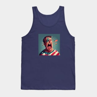 Funny illustration of man with open mouth wearing t-shirt in flag of America Tank Top